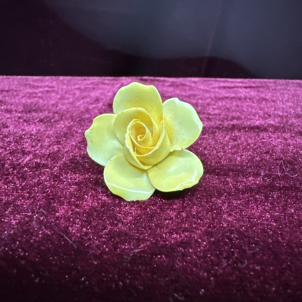 Denton England Yellow Rose Porcelain Brooch Pendant Vtg